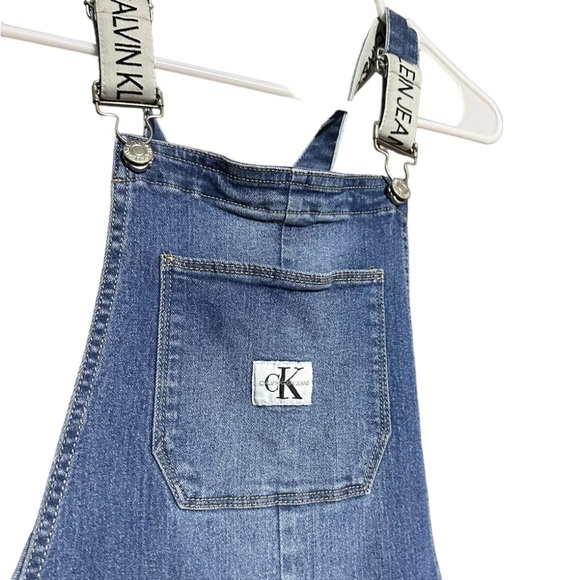 CALVIN KLEIN Skinny Denim Overall Girls' 14 Authentic Pockets Buttons Logo Strap - Picture 2 of 5
